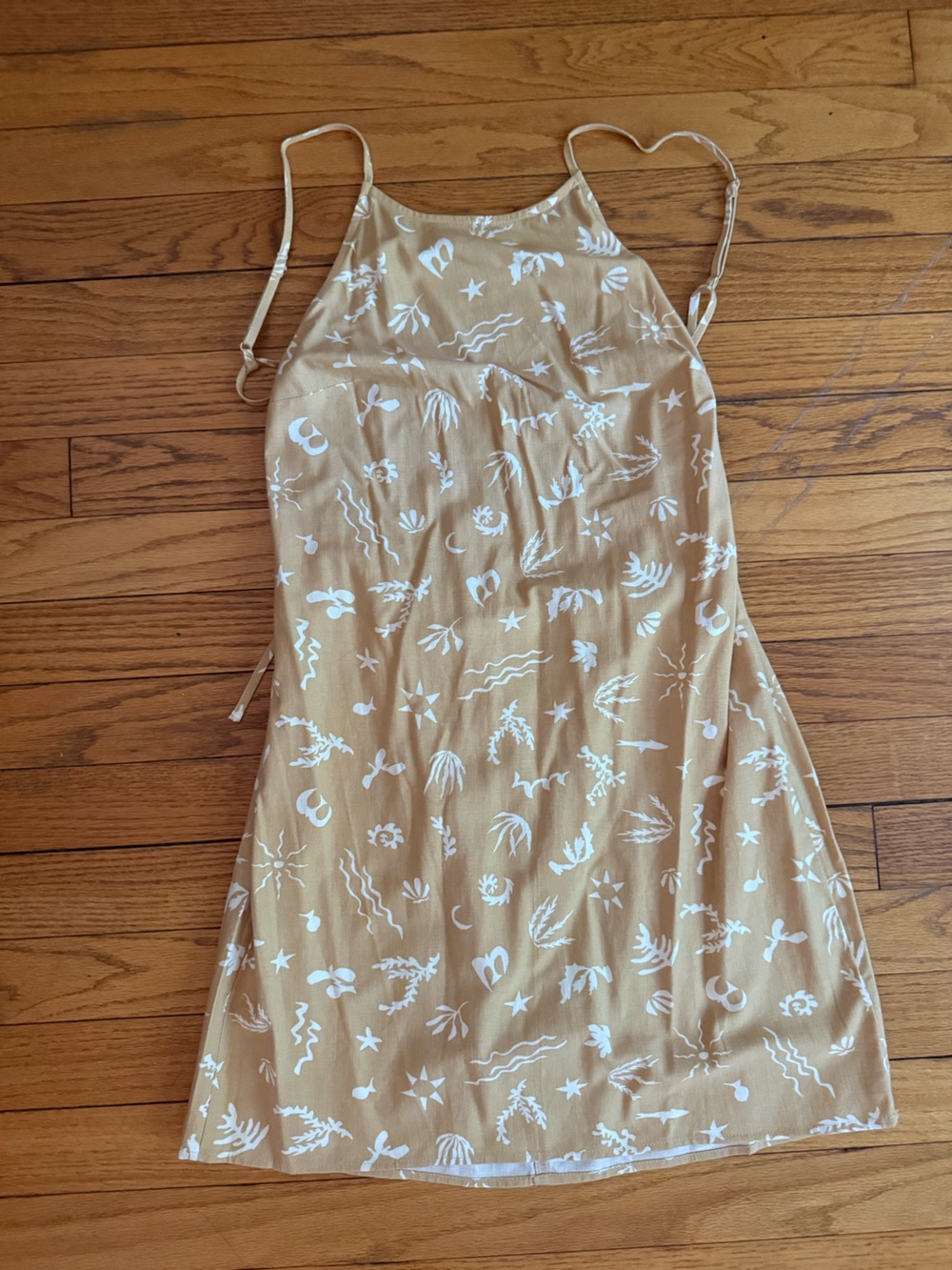 a new day Tan and White Floral Linen Dress